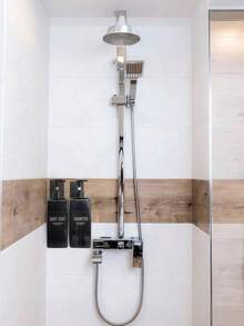 Black Stainless Steel Drill-Free Wall Mounted Storage Rack, Space Saving, Drill-Free Shower Gel Holder, Hand Wash Liquid Rack, Shampoo Rack, Dishwashing Liquid Rack, Aluminum Alloy Wall Mounted Bottle Rack, Wall Mounted Storage Rack, Bathroom Accessories, Suitable For Kitchen, Bathroom, Hotel, Household Essential Tool - Multicolor - View 8