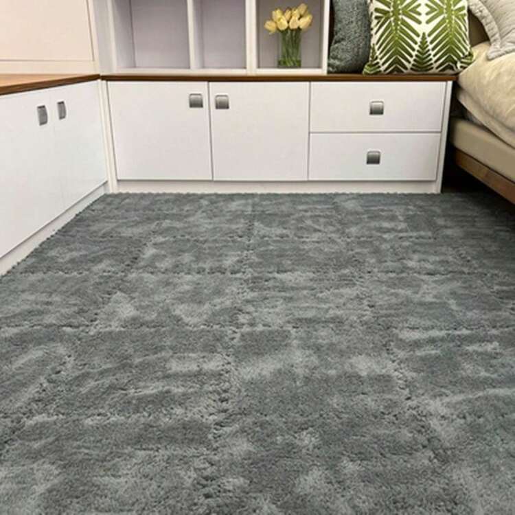 16 Peças Tapetes de Retalhos de Cor Sólida para Uso Doméstico, Tapetes de Espuma Grossa Decorativos de Quebra-cabeça para Quarto, Tapetes de Retalhos de Cor Sólida Felpudos e Aparáveis - Multicolorido - Visão 3
