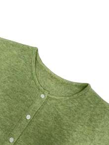 Women's Knitted Crew Neck Long Sleeve Cardigan, Button Detail Design, Minimalist Classic Casual Style, Suitable For Daily Wear, Autumn/Winter Sweater - Olive Green - View 4