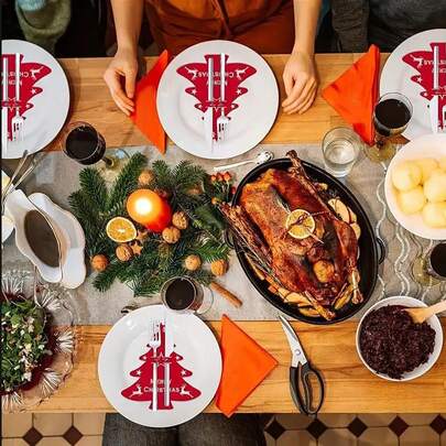 Felt Christmas Tree Cutlery Holder, Felt Cutlery Bags For Holiday Table Decorations, Christmas Dinner Party Supplies, New Year Tableware, Decorate Christmas Tree, Dining Table, Stairs, Walls, Fireplace, Walls, Suitable For Christmas Party, Celebration, Wedding Dinner, Shower, Birthday, Reception, Themed Event, Gift Or Rustic Decoration