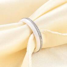 6mm White/Black Ceramic Rings Plus Cubic Zirconia For Women Comfort Fit Engagement Wedding Band Size 5-122025 - 4mm White & Silver - View 8