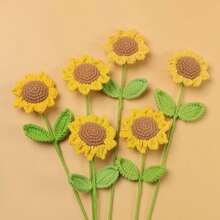 1pc/6pcs/10pcs Handmade Crochet Sunflower Bouquet, Eternal Artificial Woven Sunflowers, Knitted Lifelike Sunflowers, Everlasting Flowers, Best Gift For Christmas, Birthday, Wedding, Graduation, Teacher's Day. Suitable For Home Decor In Restaurant, Room, Bedroom, Holiday Gifts And Halloween Party Decoration