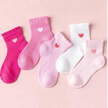 3/5/8 双女孩喜爱的中筒袜，女孩短袜，可爱的粉色心形组合，适合所有季节和日常生活，学校袜，派对袜，礼物袜，新年袜 - 彩色 - 查看 19