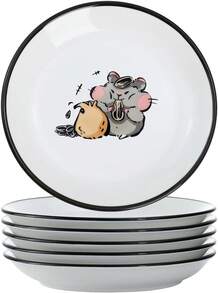 Super Cute Cartoon Animals Ceramic Sauce Dishes, Seasoning Dishes, Little Cat Dog Bird Feeding Bowls, Sushi Soy Dipping Bowls, Appetizer Plates, Dessert Plates-Busy Hamster-5 Inch,18562372 - 藕粉色 - 查看 2