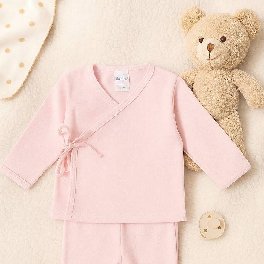 SET DE 3 CAMISETA PLAYERITA INTERIOR DE ABROCHADO CRUZADO MANGA LARGA PARA BEBE EN TELA SUAVE, UNA PRENDA UTIL PARA ARROPADO Y FRESCO - Rosa - Ver 1
