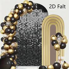 1 buc/65 buc fundal 2D plat, strălucitor, cu grilă neagră și arc de linie aurie, fundaluri pentru decorarea zilei de naștere, aniversării, nunții, absolvirii și petrecerii burlacilor (suportul nu este inclus)