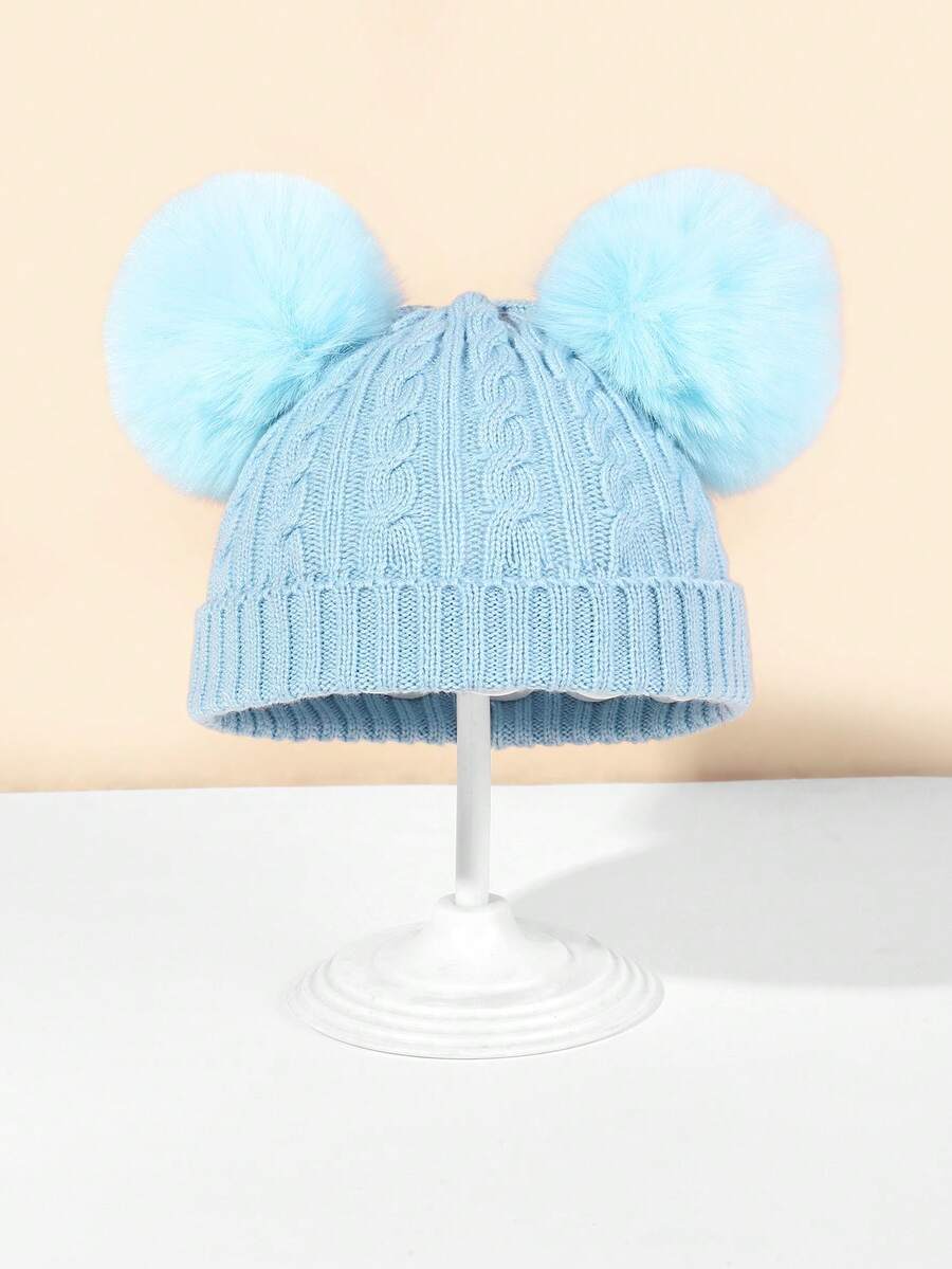 1pc Baby & Kids Core-Spun Yarn Ribbed Beanie Hat, Warm Outdoor Cap For Autumn/Winter - Baby Blue - View 1