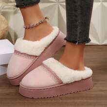 Womens Slippers House Winter Cozy Memory Foam Warm Furry Comfy Indoor Outdoor Platform Anti Skid - Hồng - Xem 3