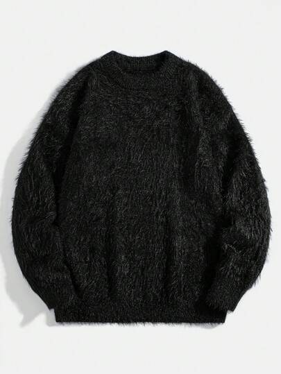 男式超大落肩马海毛套头衫，秋冬