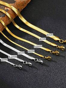 1pc Vintage Minimalist Plain Stainless Steel Flat Snake Chain 18K Gold Color Bracelet, Unisex Jewelry Accessory, Suitable For Autumn, Daily Wear - Flat Snake Company - View 2