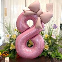 2pcs/Set 32-Inch Large Pink Number & Bow Foil Balloon Set, Suitable For Birthday Party, Outdoor Events, Anniversary, Holidays, New Year Party Wall Decor - Pearlescent Pink Butterfly Balloon Set - View 12