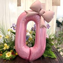 2pcs/Set 32-Inch Large Pink Number & Bow Foil Balloon Set, Suitable For Birthday Party, Outdoor Events, Anniversary, Holidays, New Year Party Wall Decor - Pearlescent Pink Butterfly Balloon Set - View 13
