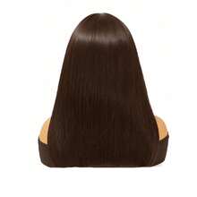 16ihch 女士长款黑色假发，带刘海，黑色长直发，黑色假发，合成假发，易于佩戴 - 彩色 - 查看 4