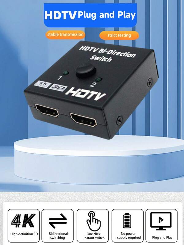 HDTV Switch (Dual Output, 4K HDTV) Bidirectional Selector Supports 4K 3D Content, HDTV Bidirectional Switcher 2 Inputs 1 Output 4K High Definition Converter