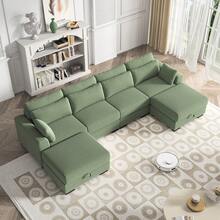 Sofá combinado para varias personas, espuma de alta resiliencia, estructura de madera maciza, sofá individual, banco con almacenaje, sofá de pana para salón, color verde - Verde Oliva - Ver 6