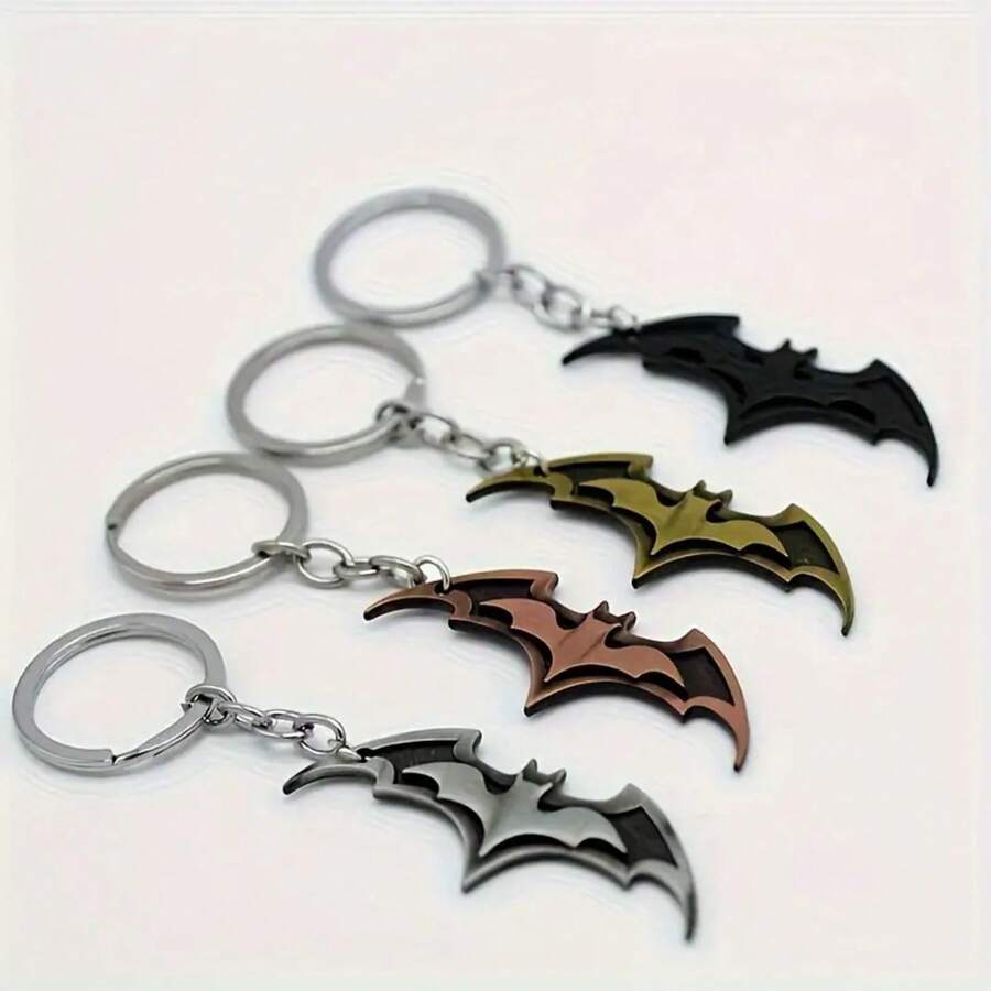 Bat-Shaped Durable Alloy Keychain With Metal Ring, Suitable For Car Keychain Accessories - Fun And Sturdy Key Pendant, Perfect Gift For Men On Father's Day, Fashionable Design, Sturdy Construction, Decorative Key Ring - 銅 - 查看 1