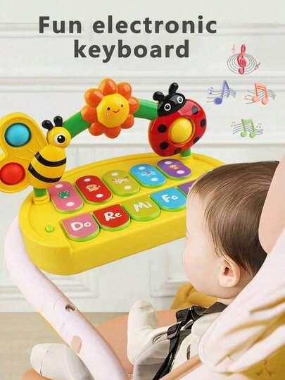 1pc Baby Musical Piano Keyboard Toy, Illuminated Sound Music Toy, Rhythm Games And Song Playback Activities Learning Toy, Early Childhood Educational Interactive Toy, Motor Skills And Cognitive Development Gift, Adjustable Volume Multi-Mode, Portable Storage, Suitable As Baby Gift