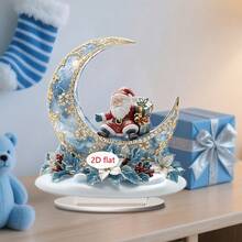 1 件圣诞桌面装饰标志，蓝色主题圣诞老人和新月设计，客厅和卧室家居装饰，办公室桌面摆件，圣诞礼物，2D 亚克力 - 彩色 - 查看 13