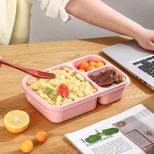 New 3-Compartment Lunch Box With Lid, No Odor, Suitable For Sharing And Packing Food, Snack Compartment Box, Nut Candy Sealed Box, Small Food, Cakes, Fruits, Refrigerator Fresh-Keeping Box, School Supplies - Light Brown - 查看 6