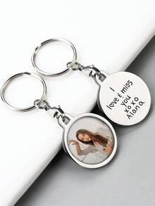 1pc Personalised Personalised First Home Keyrings, New Home Keyrings, House Keyrings Set, Wooden Keyrings, New Homeowners, New House Gift, House Keychains,Valentine's Day Custom Photo Wedding Gift Keychain, Personalised Wedding Date Photo Keychain,Personalised Gift,Apparel Accessories,Halloween Edit,Boyfriend,Girlfriend,Family,Friends - Silver - View 12