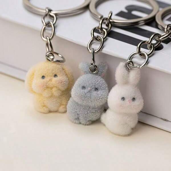 Cute Cartoon Resin Plush Three-Dimensional Bunny Keychain, Cute And Exquisite Cartoon Animal Couple Bag/Phone/Key Pendant, 3D Three-Dimensional Resin Plush Cute Selling Bunny Pendant DIY Keychain Earrings Car Accessories Materials, Party S Christmas Gift Ideas