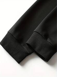 Fashion Casual Charm  Simple Print Soft Comfortable Crew Neck Sweatshirt, Weekend Style, Casual Wear, Simple Design, Minimalist Style, Breathable Knit, Soft Fabric, Unisex Apparel, Crewneck Top, Urban Style, Young Adults - 黑色 - 查看 10