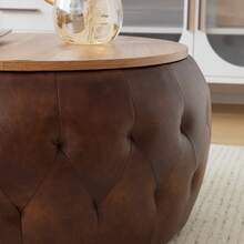 25 Inches Faux Leather Tufted Ottoman For Living Room, Bedroom, Apartments - Brown - View 7