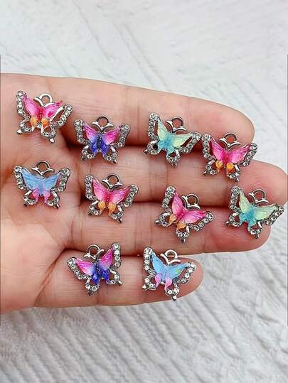 5/15/30pcs New Alloy Crystal Butterfly Decor Small Pendant DIY Earrings Bracelet Necklace Jewelry Making Supplies