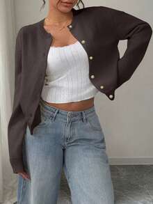 Freeform Thick Fabric Women's Autumn/Winter Sweater, Fashion Minimalist Business Casual Commute Elegant Resort Warm High-End Versatile Slimming Victory Day Ladies Cute Top Korean Style - Brown - View 3