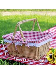 1 个野餐篮，带可拆卸内衬的柳条野餐篮，野餐篮，用于露营、户外野餐约会必需品、野餐配件、婚礼、野餐、购物、储存、礼品、水果和蔬菜等，方便储存，简单便携