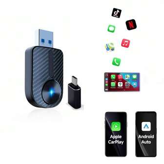Spedal Adaptador inalámbrico 2 en 1 para CarPlay y Android Auto, dongle enchufar y usar para iOS 10+ y Android 11+, con puertos USB-A/USB-C duales, compatible con vehículos de 2016 en adelante con CarPlay cableado de fábrica