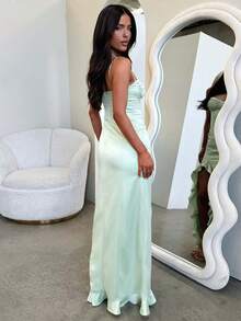 Women's Elegant Sexy Low-Cut Spaghetti Strap Wedding Party Dress, Suitable For Banquet And Party Spring - Mint Green - View 2