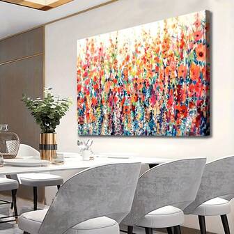 [Lienzo de flores coloridas] Arte de pared de lienzo de gran tamaño con florecimiento de primavera - 1 pieza con marco de madera, flores coloridas, lienzo clásico