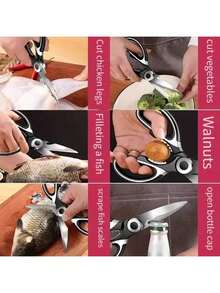 1/2pcs Matte Silver Straight Handle Multifunctional Stainless Steel Kitchen Scissors, Detailed With Thickened Blades, Lever Structure For Easy Cutting, Includes Bone Cutter, Suitable For Cutting Chicken/Fish Meat, Baby Food Preparation, Ideal For Home Kitchen, New Moms, Daily Cooking, Holiday Meal Prep, Spring & Autumn Ingredients Processing