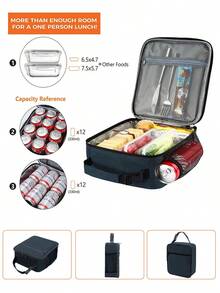 Reusable Unisex Lunch Bag - Small Insulated Lunch Box, Travel Essential, School Supplies - Navy Blue - View 5