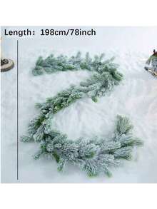 1 件，78 英寸超大人造圣诞松叶花环，高度逼真的松叶，雪花效果，圣诞花环装饰，非发光人造花环，适合户外或室内使用，优质柔软绿色节日装饰，适用于家庭、花园、婚礼、派对