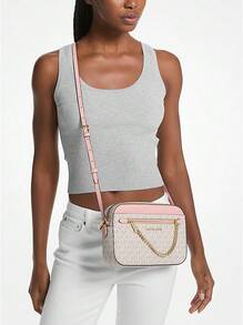 Michael Kors Túi đeo chéo logo lớn Jet Set - Màu hồng phấn nhiều màu - Thiết kế thời trang sang trọng cao cấp, phong cách thường ngày dành cho nữ - Quà tặng Giáng sinh - Mùa đông - Cặp học sinh/Túi công sở/Đồ dùng du lịch thiết yếu/Trang phục du lịch/Túi du lịch cho bé gái - Phấn màu - Xem 5