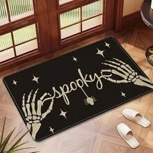 1 pièce Tapis de cuisine en lin imprimé motif crâne, paillasson, tapis de bain, tapis de couloir, décoration d'Halloween, cadeau d'Halloween, rectangle imprimé en 3D, convient pour le salon, la chambre, le couloir, la salle de bain, la buanderie - Tapis en polyester, décoration d'intérieur et d'extérieur