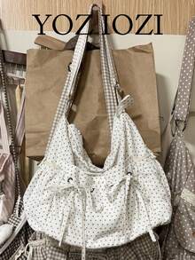 Back To School Korean Indie Design Versatile Shoulder Bag For College Students, Casual Tote Bag, Suitable For Classes, Shopping, Commuting - Beige - View 3