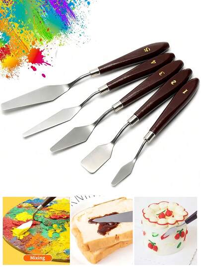 1pc/5pcs Cake Cream Spatula,Stainless Steel Frosting Baking Pastry Tool,Mixing Set Cake Icing Oil Painting Decorating Cream Toner Tool,Stainless Steel Spatula,Palette Knife Oil Painting Accessories Color Mixing