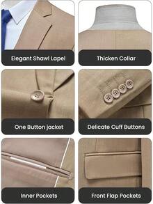 Men's Slim Fit 3 Piece Suit, One Button Solid Blazer Business Party Jacket Vest Pants Sethalloween - màu nâu - Xem 3