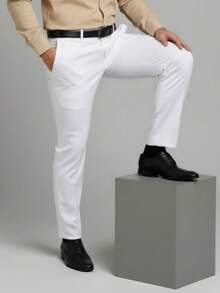 Men's Slim Dress Pants Suit Pants Formal Tailored Pants - trắng - Xem 2