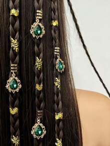 5 chiếc mặt dây chuyền hình giọt nước rỗng đính đá nhiều màu sắc, phụ kiện trang sức tự làm, kẹp tóc trang trí, càng cua, kẹp tóc, ghim cài tóc. - Vàng (kim cương giả màu xanh đậm) - Xem 3