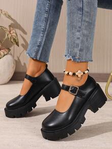 Sapatos femininos Foot Flair (modelagem pequena) estilo Mary Jane com plataforma, salto alto grosso e tira no tornozelo, estilo gótico lolita Y2K, oxford clássico e confortável para uniforme escolar. - Preto fosco - Ver 6