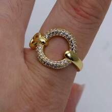 1 قطعة خاتم مفتوح هندسي مجوف من النحاس بطبقة فضية مرصع بزركونيا مكعبة