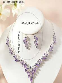 3PCS, European Style Green Zirconia Necklace Earrings Set Golden Jewelry Gift Birthday Gifts For Women Mother Wife Girl Her