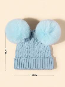 1pc Baby & Kids Core-Spun Yarn Ribbed Beanie Hat, Warm Outdoor Cap For Autumn/Winter - Baby Blue - View 5