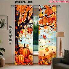 قطعتان من ستائر أوراق القيقب والقرع الخريفية لعيد الشكر، ستائر زخرفية خريفية، معلقة على قضبان، توفر الخصوصية، ستائر مطبوعة، من مادة البوليستر، مناسبة لمشاهد الديكور المختلفة في غرفة المعيشة والمطبخ والنوم