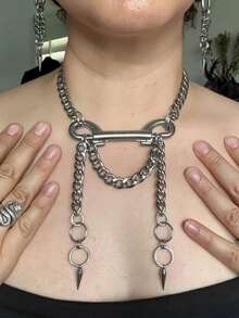 1pc Y2K Hip-Hop Choker Necklace - Indie Fashion Adjustable Layering Chain,  Minimalist Collarbone Jewelry With Premium Aesthetic - 銀色 - 查看 5