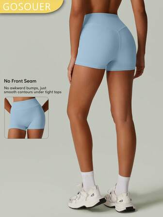 GOSOUER Women's Stretch Solid Color High Waist Yoga Sports Running Cycling Short